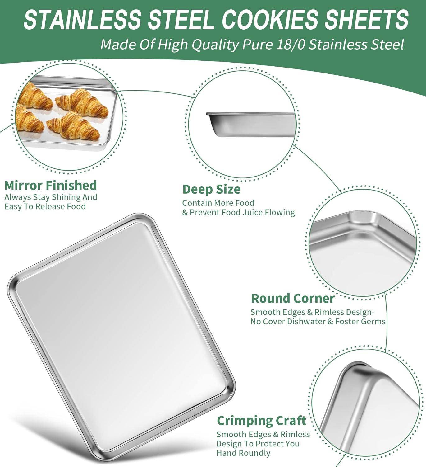 Stainless Steel Baking Pan Large Cookie Sheet Set Toaster Oven Tray Pans Superior Mirror Finish Easy Clean Dishwasher Safe 12 x 10 1 inch 2 Piece set