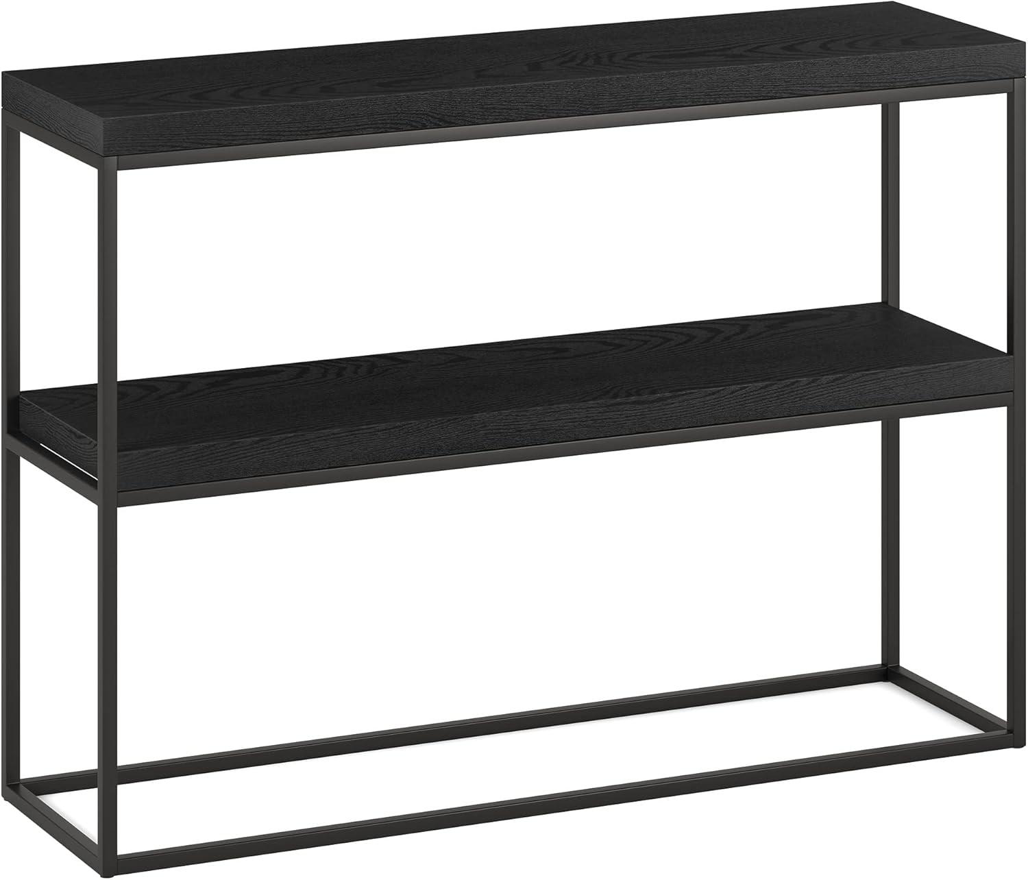 Edmund 42" Black Grain Metal & Wood Console Table with Geometric Frame