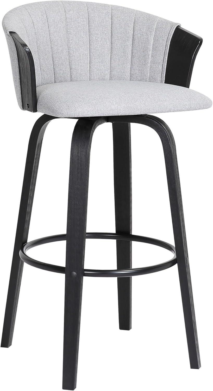 Oja 30 Inch Light Gray Fabric Swivel Barstool with Black Wood Legs