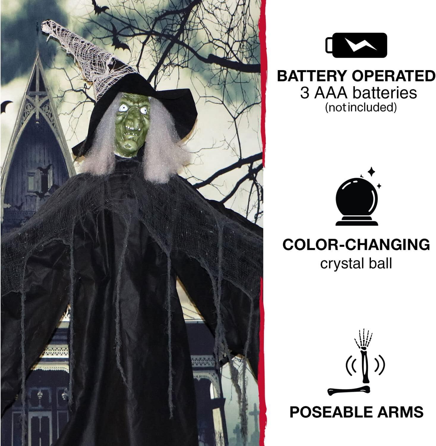 Haunted Hill Farm Lifesize Witch Prop with Lights and Sound, Indoor/Covered Outdoor Halloween Decoration