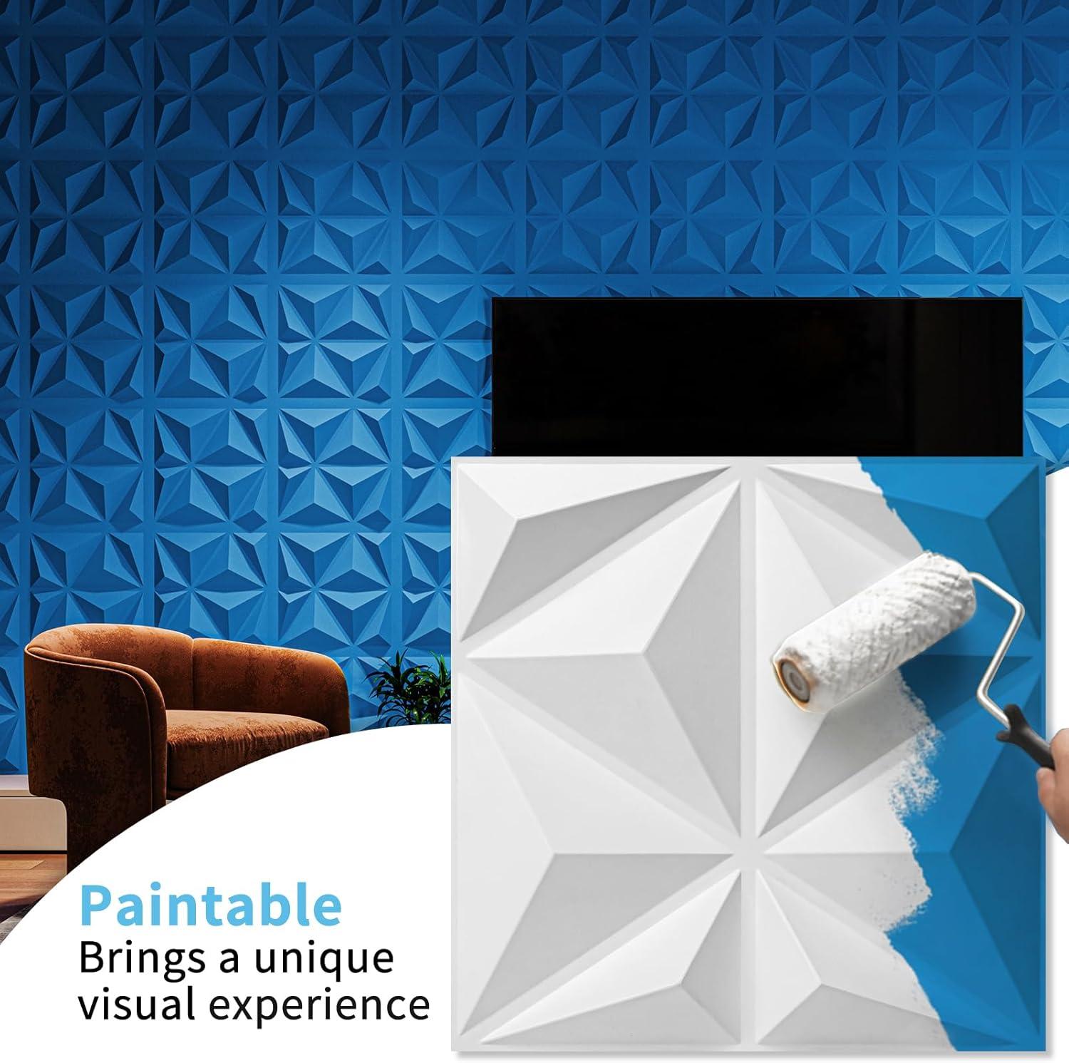 Art3d 20 Pack Decorative 3D Wall Panels, 19 Sq.Feet PVC Interior Wall Décor, 11.8"x11.8", White