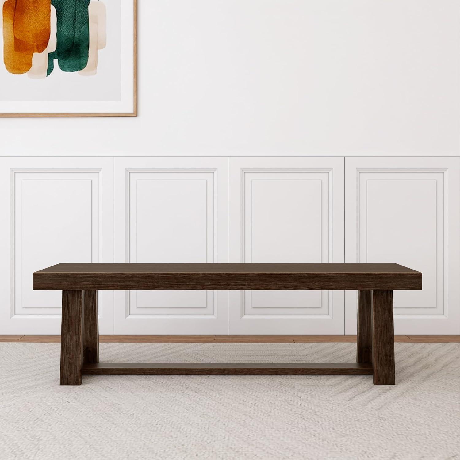 Plank+Beam Farmhouse Dining Bench, Solid Wood Bench for Dining Table/Kitchen, 60", Walnut Wirebrush