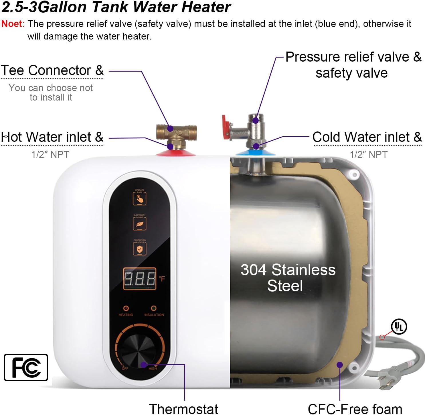 Compact White Electric Tankless Water Heater with LED Display