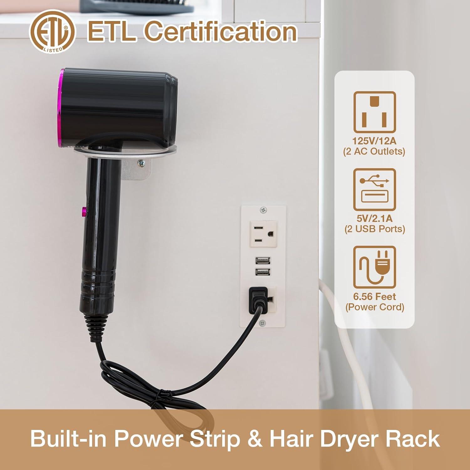 Hommpa Vanity Set with Mirror, Girls Makeup Vanity with  LED Lights, White Vanity Desk with Drawers, Vanity Table with Charging Station for Women Bedroom Storage