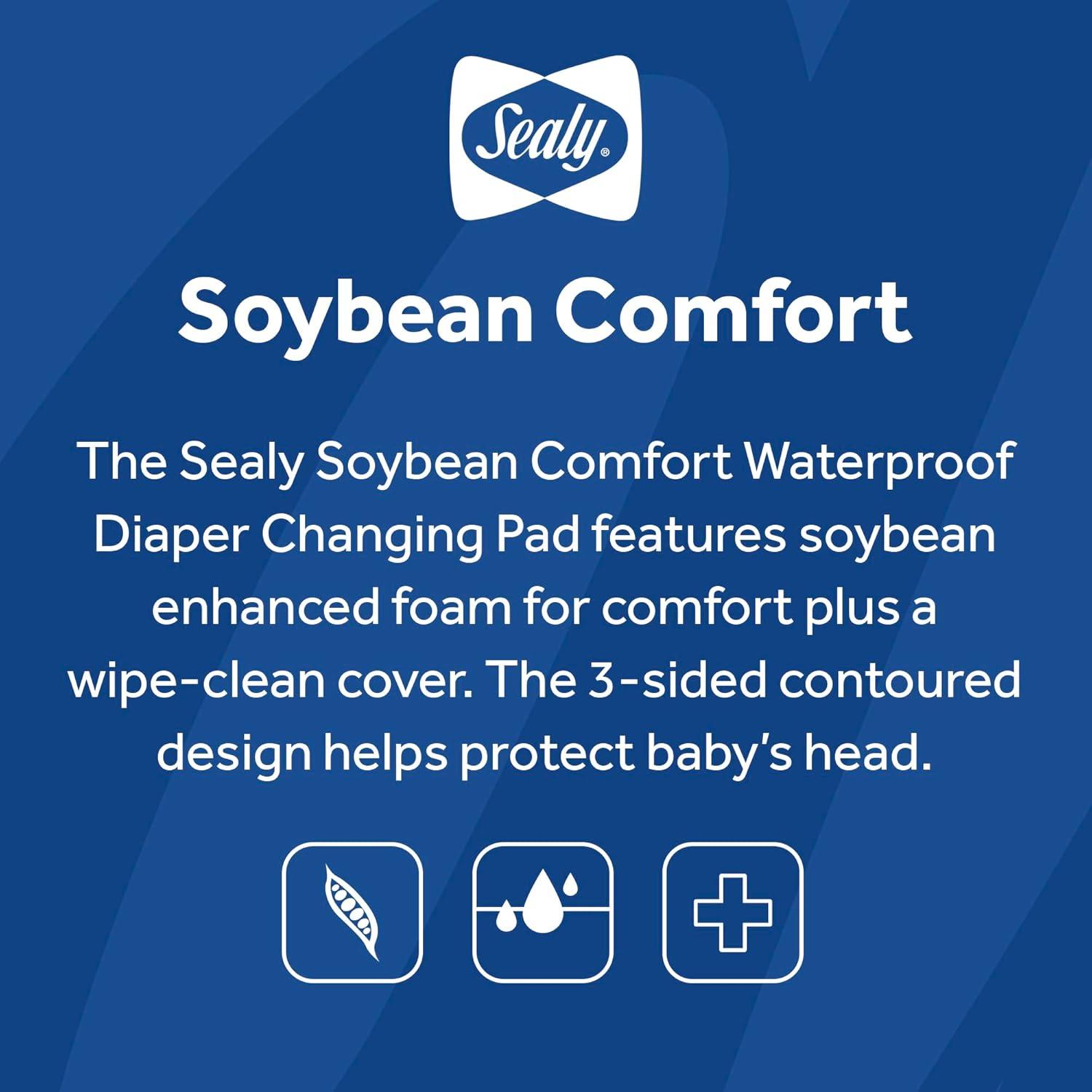 Sealy Baby Sealy Baby Soybean Comfort 3-Sided Waterproof Contoured Baby Diaper Changing Pad for Dresser or Changing Table, Baby Changing Pad - White, 32” x 16”