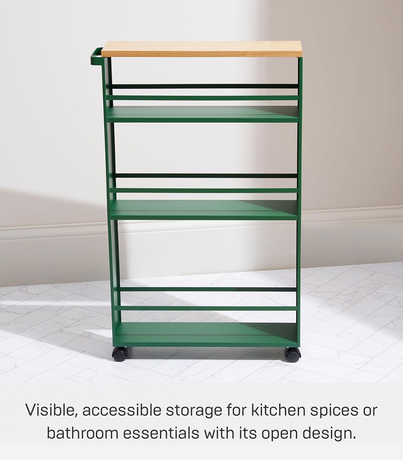 Tower Yamazaki Home Rolling Slim Storage Three Tier Utility Cart With Handle, Steel, Handle, Wheels