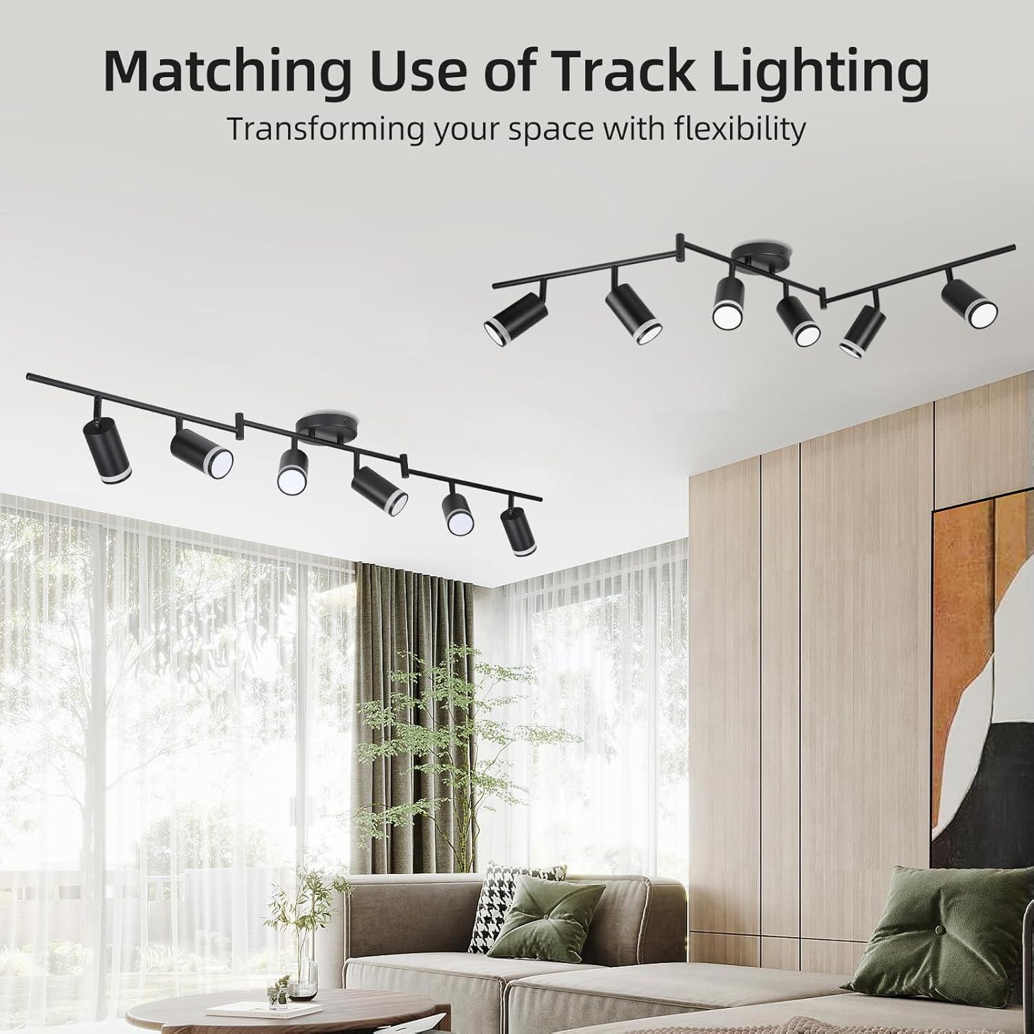 Modern Black Aluminum 6-Light Adjustable Track Lighting Kit