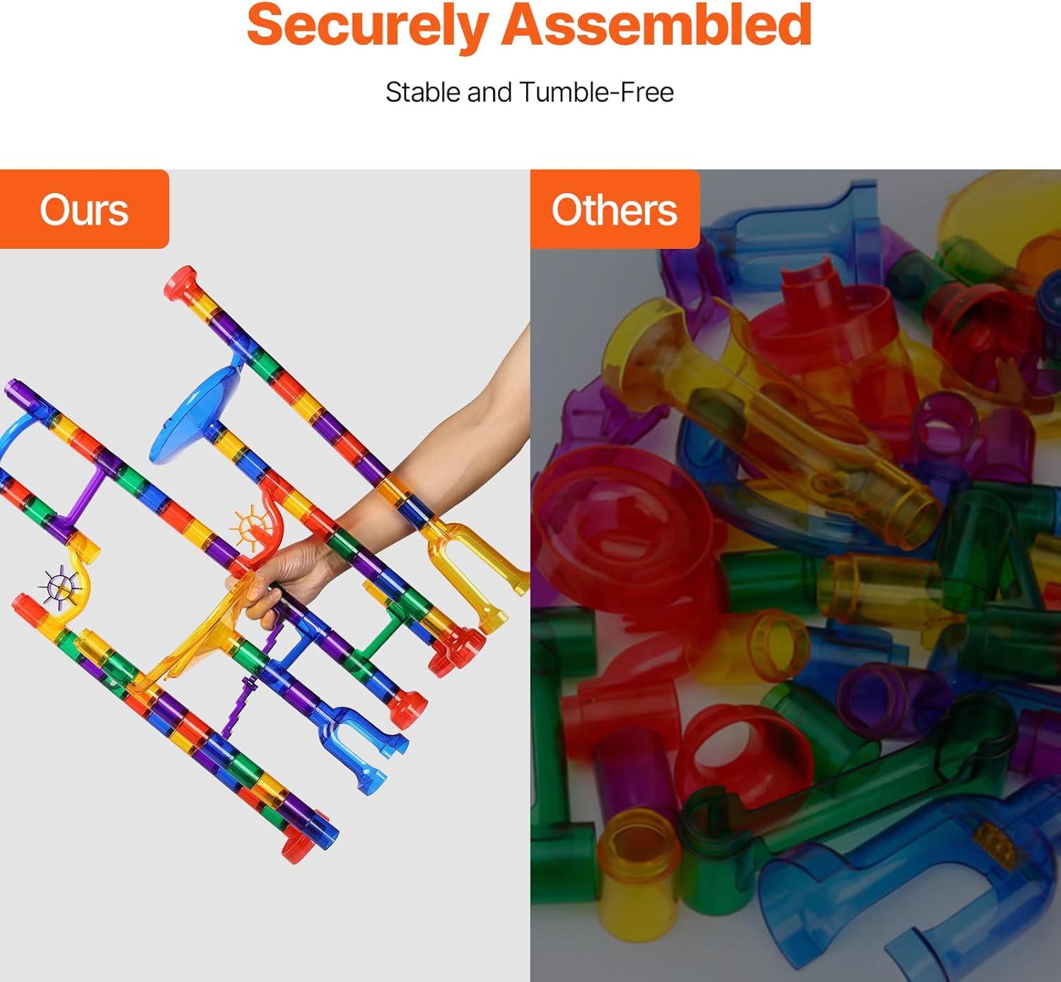 VEVOR Marble Run Set, 110 Piece Marble Maze Building Block Brain Game, with 10 Glow in the Dark Marbles + 20 Glass Marbles