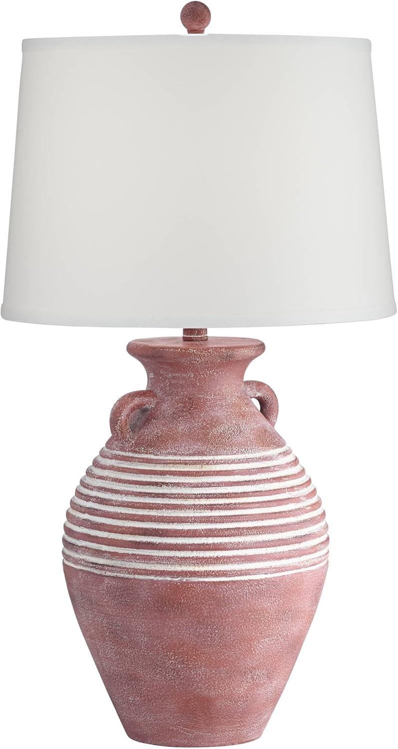 John Timberland Sierra Rustic Table Lamp Southwest 30" Tall Red Brown Sandstone Linen Drum Shade for Bedroom Living Room Bedside Nightstand Office