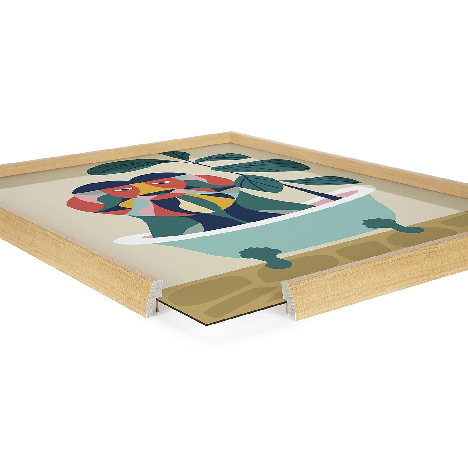 18" x 24" Blake Mid-Century Modern Lion in Bathtub Framed Art - Kate & Laurel All Things Decor: Whimsical Nursery Decor