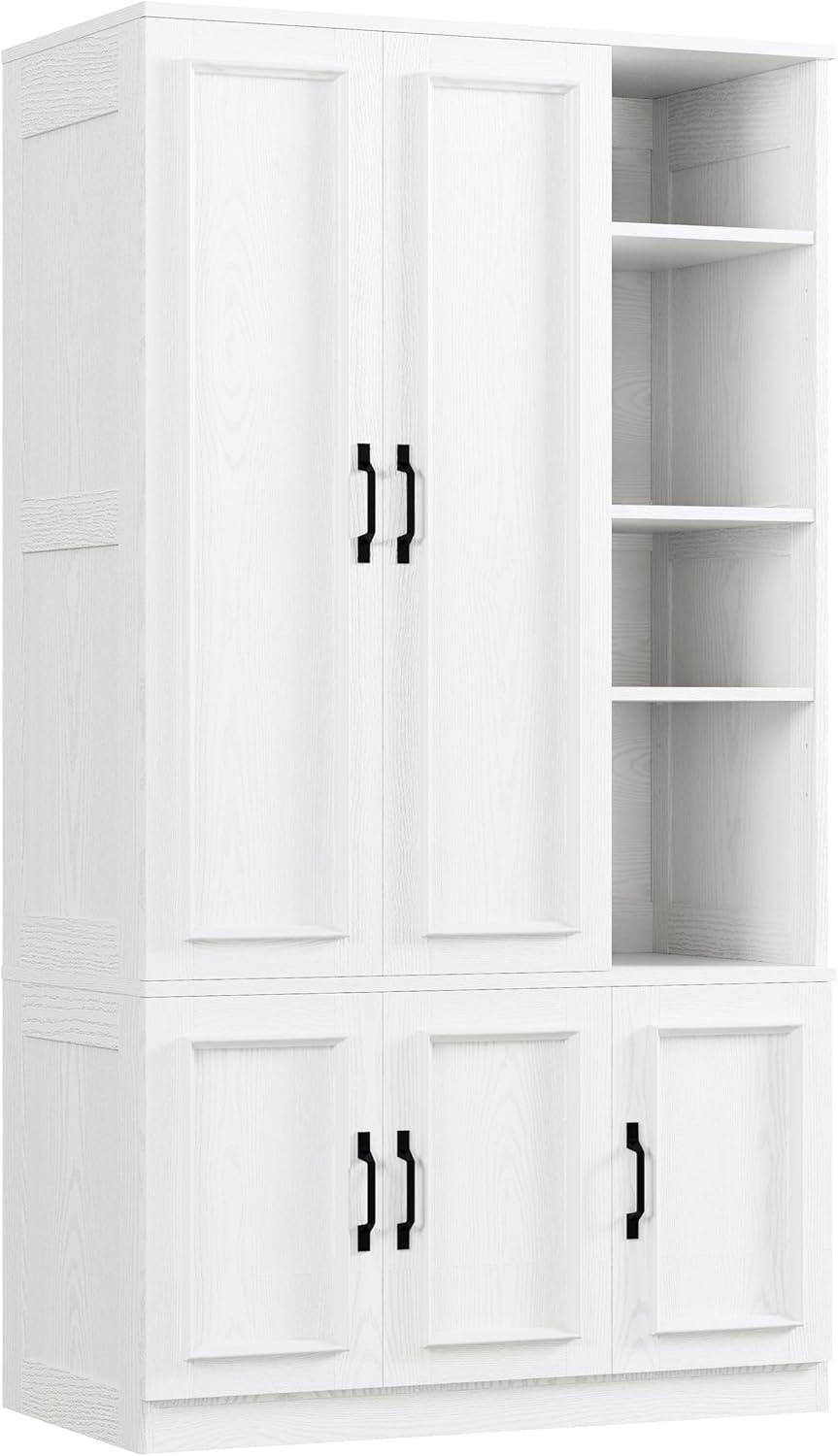 LIKIMIO Armoire Wardrobe Closet 70" H, 5 Doors Bedroom Wooden Wardrobe with 4 Storage Shelves and Hanging Rod, Clothing Storage Cabinet Organizer Combination, White