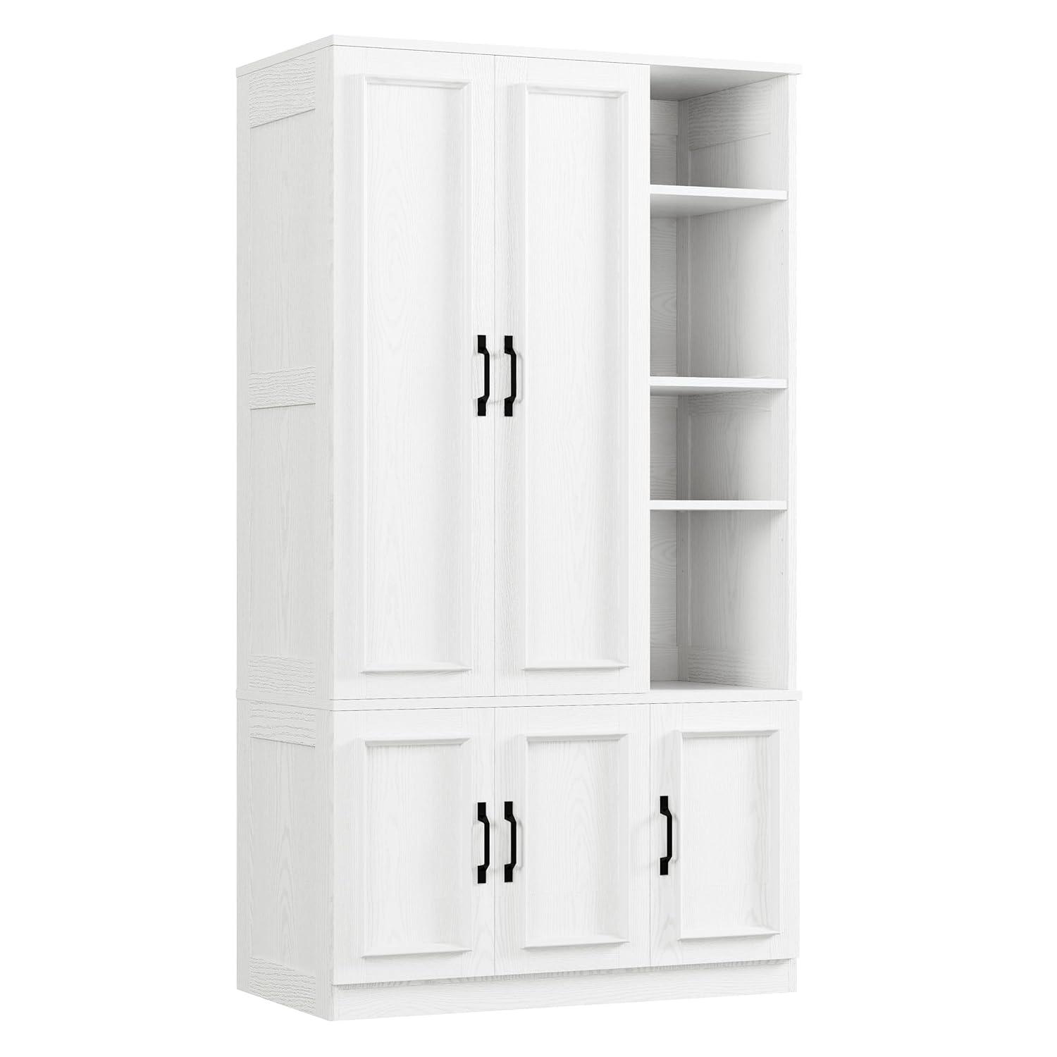 LIKIMIO Armoire Wardrobe Closet 70" H, 5 Doors Bedroom Wooden Wardrobe with 4 Storage Shelves and Hanging Rod, Clothing Storage Cabinet Organizer Combination, White