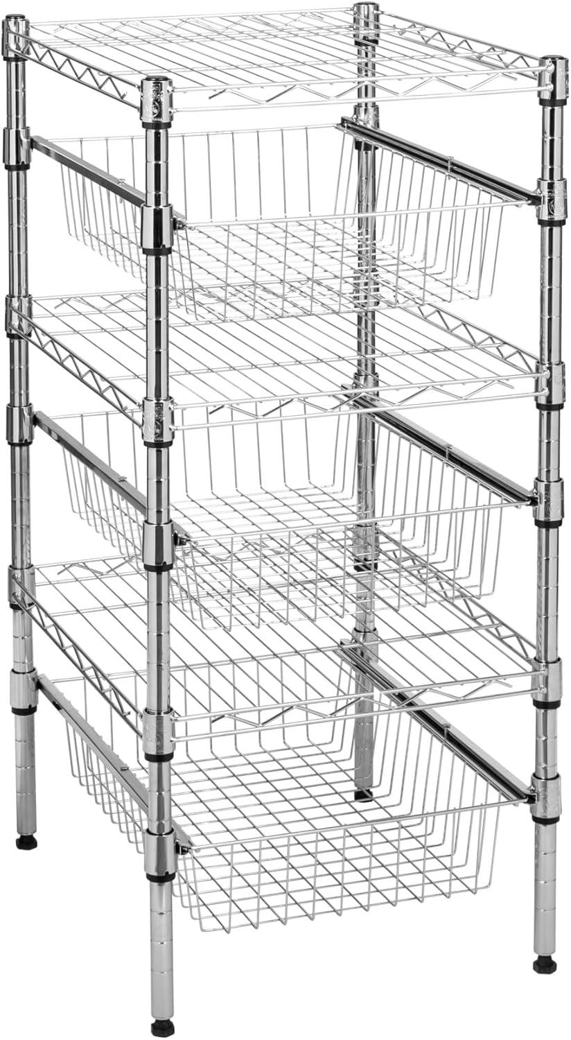 Honey-Can-Do Steel 2-Tier Stackable Adjustable Cabinet Organizer with Drawer, Chrome