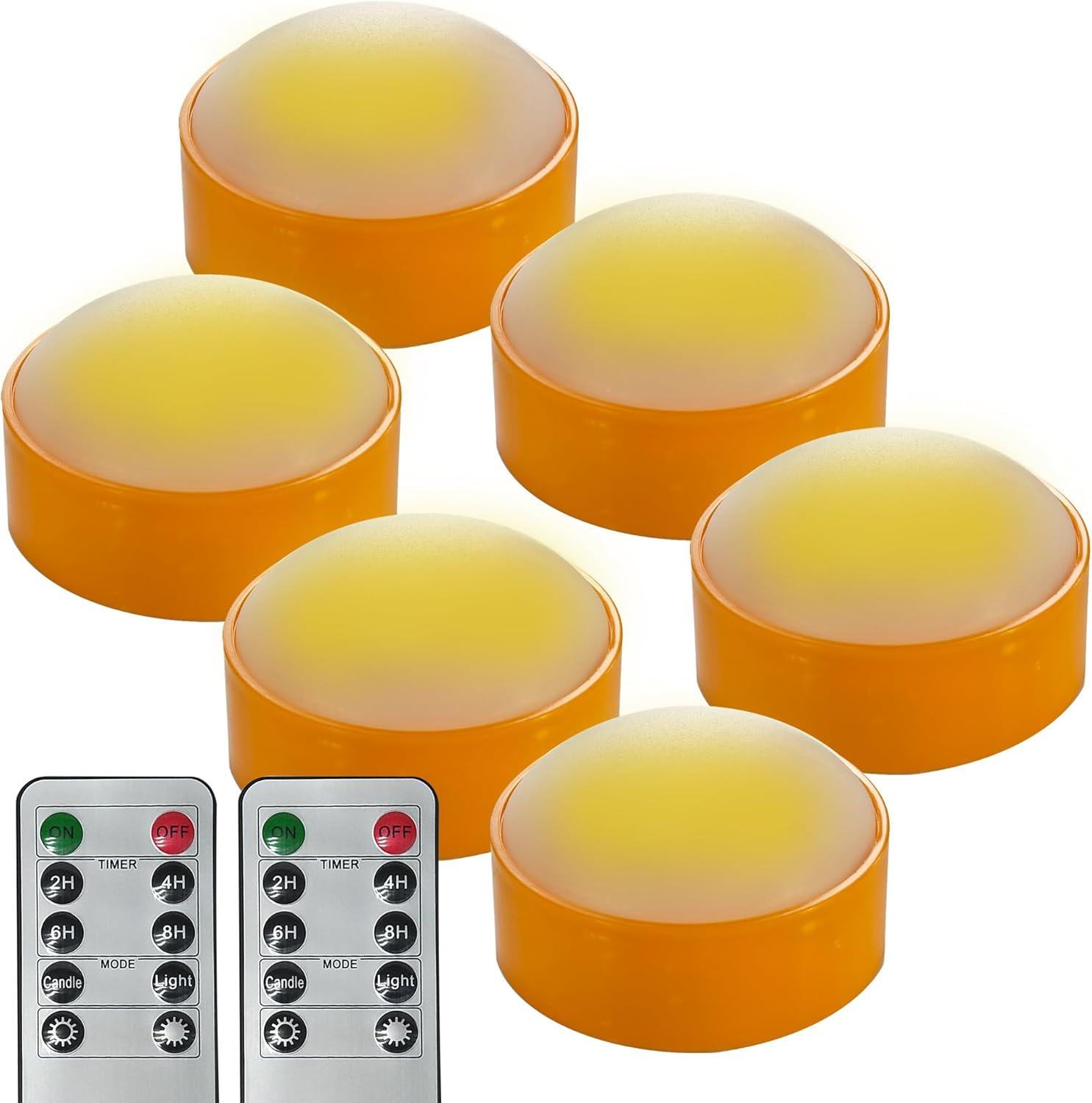 Amber LED Flameless Pumpkin Lights with Remote, 6 Pack