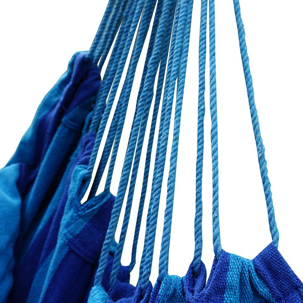 Blissun Hanging Hammock Chair, Hanging Swing Chair with Two Cushions, 34 Inch Wide Seat Blue & Green Stripes (Seaside Stripe)