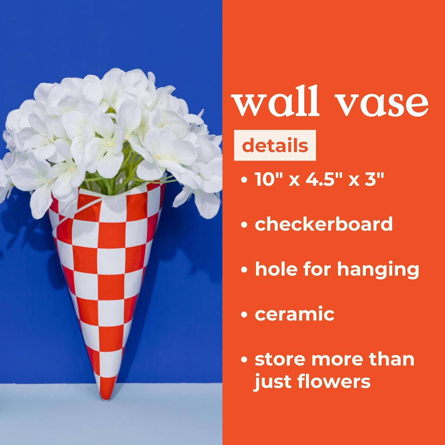 Red and White Checkered Ceramic Wall Vase