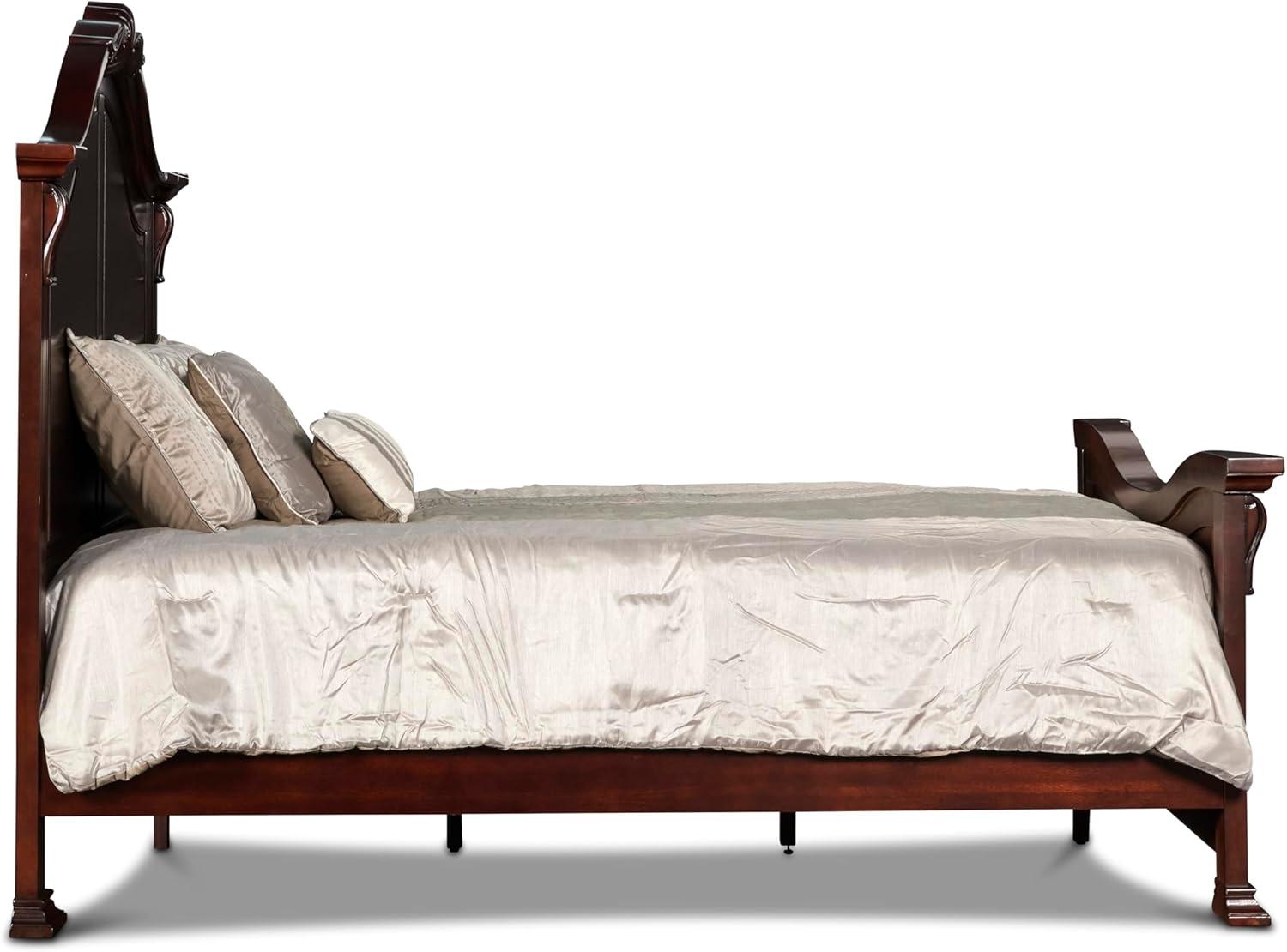 Emilie King Lacquered Brown Wood Platform Bed with Headboard