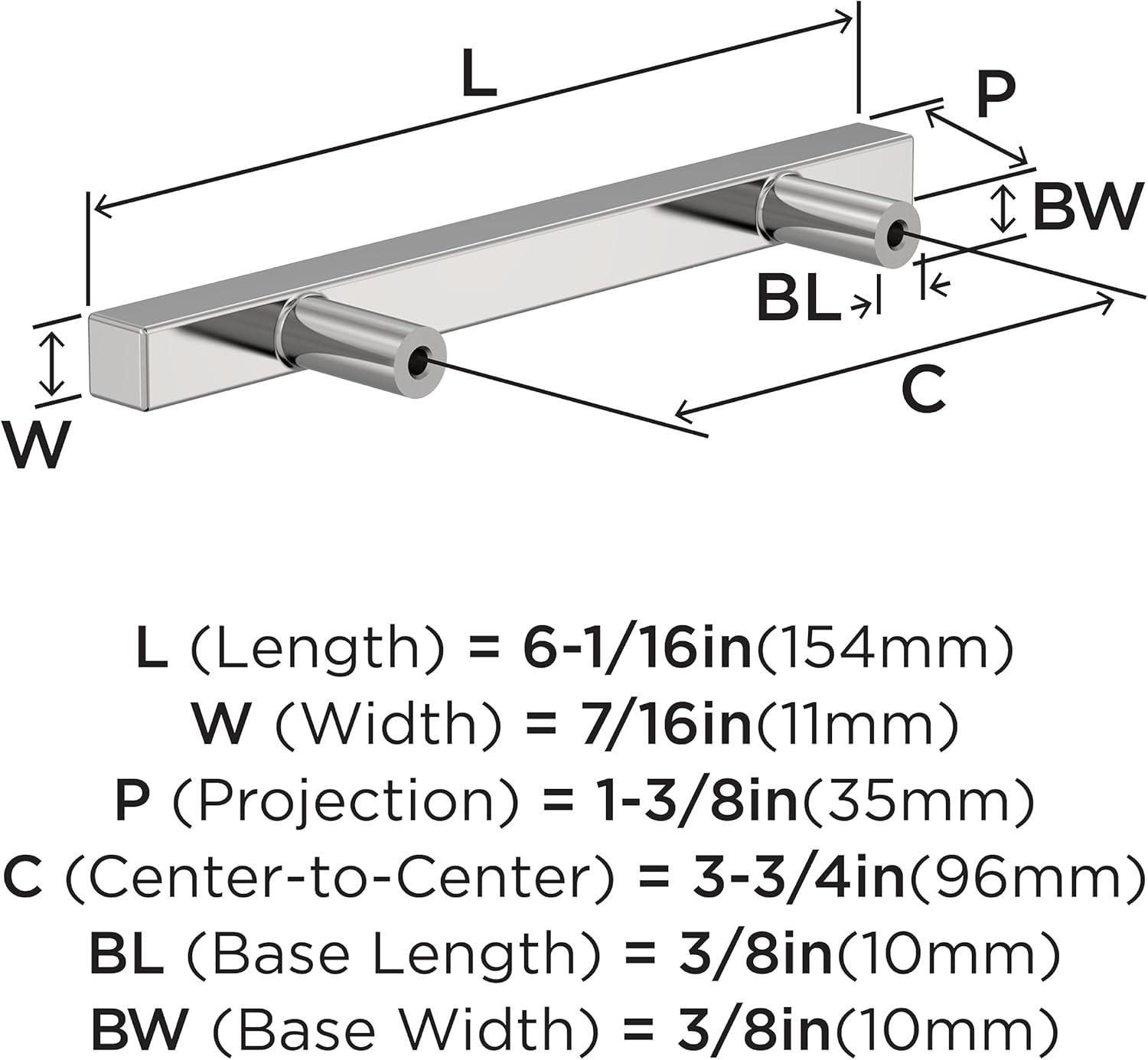 Polished Chrome Square Bar Cabinet Pulls, 10 Pack