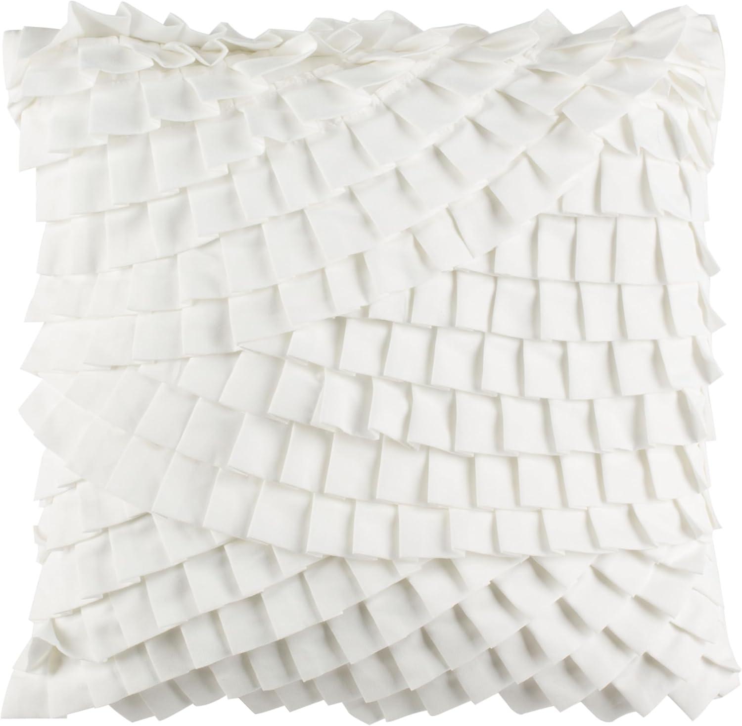 Teagen White Ruffled 18" Square Decorative Pillow