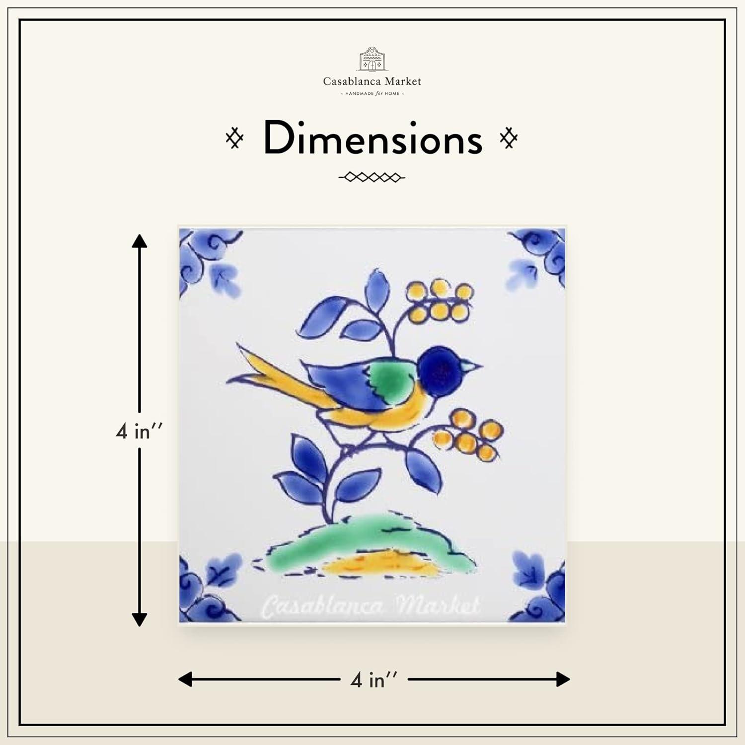 Casablanca Market Mediterranean 4'' x 4'' Hand Painted Ceramic Decorative Accent Tile