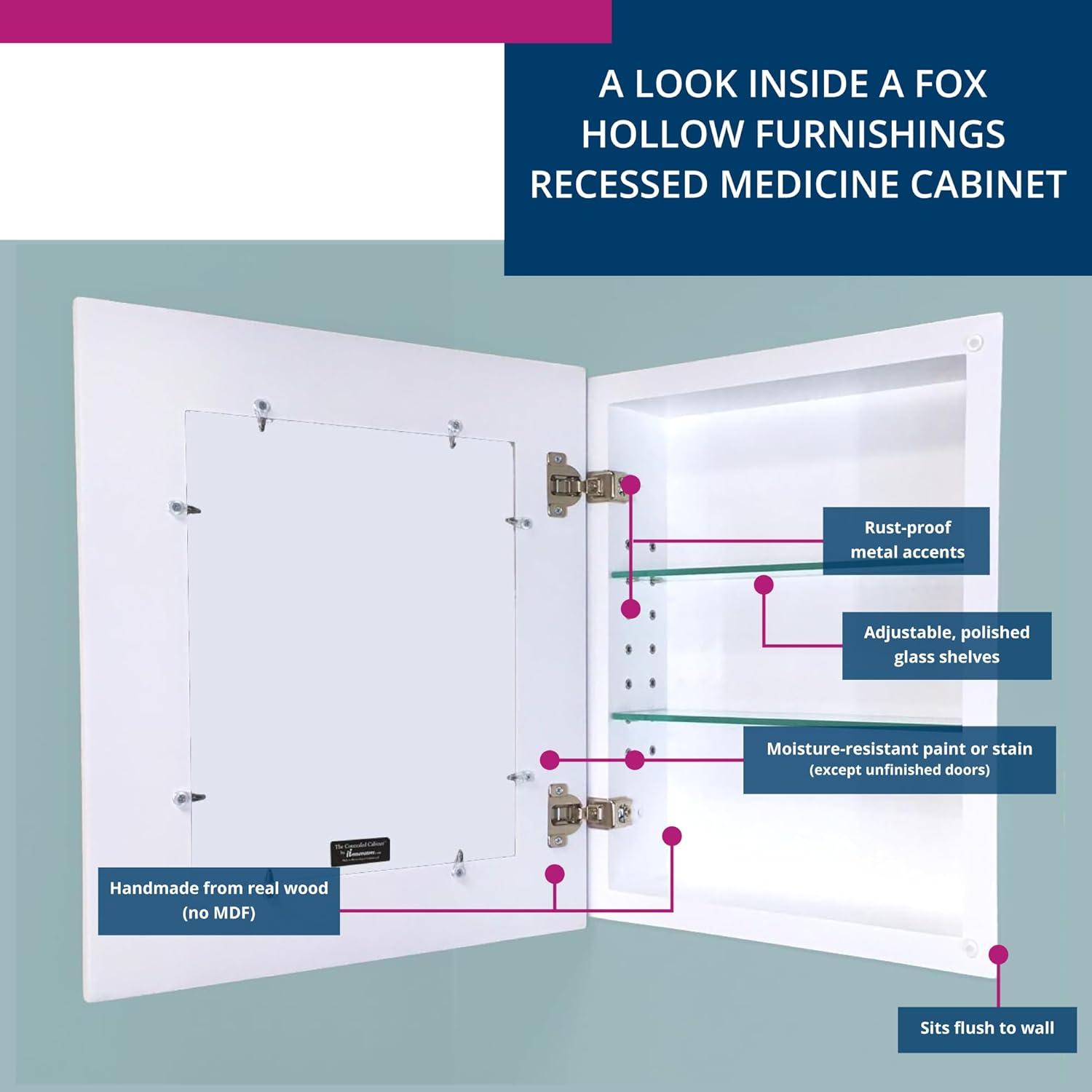 Fox Hollow Furnishings Recessed Framed 1 Door Medicine Cabinet with 2 Adjustable Shelves