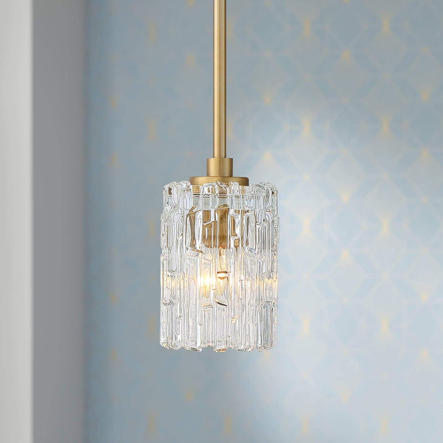 Warm Brass Mini Pendant Light with Prismatic Glass Shade