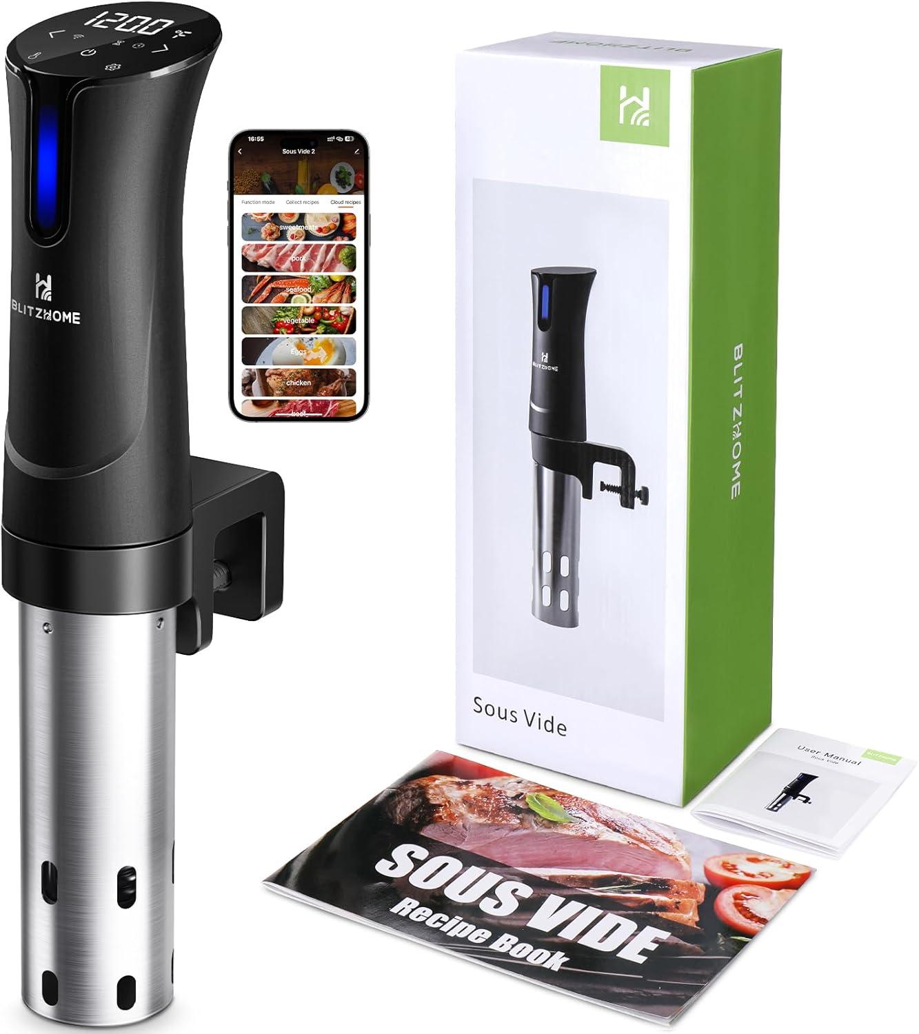 BlitzHome 1100W Sous Vide Cooker with Temperature Setting, Timer, Breath Light Reminder Function
