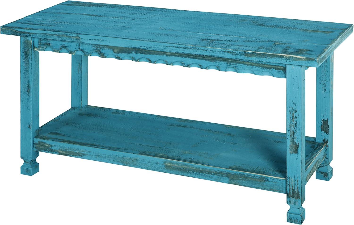 Country Cottage Entryway Wood Bench with Shelf Antique Finish - Alaterre Furniture