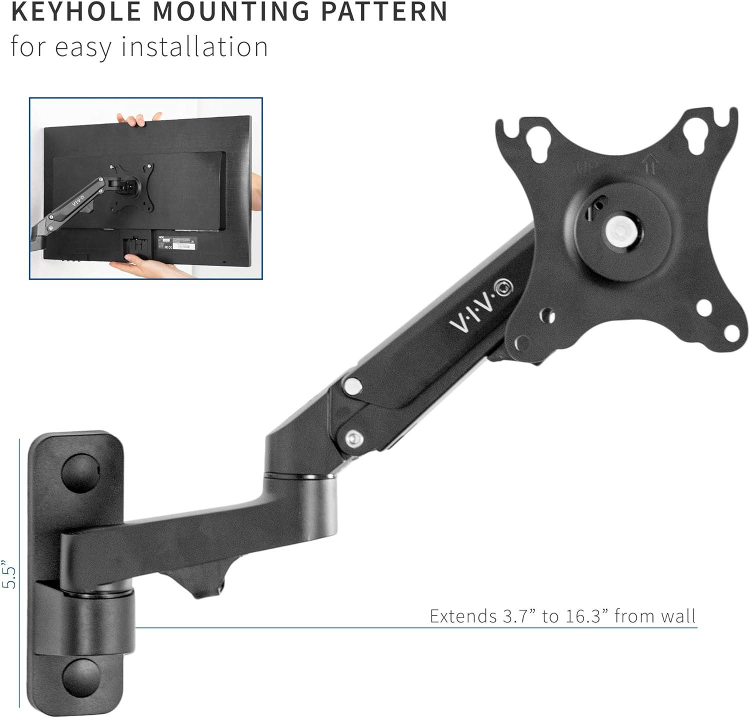 Black Aluminum Adjustable Wall Mount for 17-32 Inch Monitors