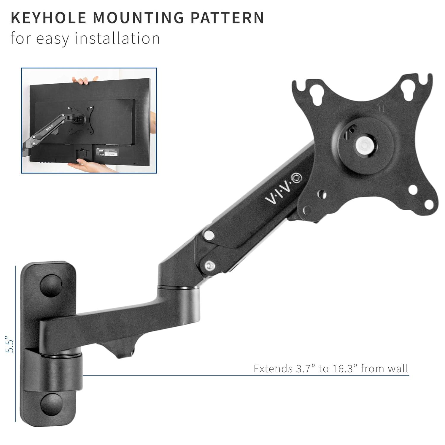 Vivo Premium Aluminum Single Monitor Wall Mount