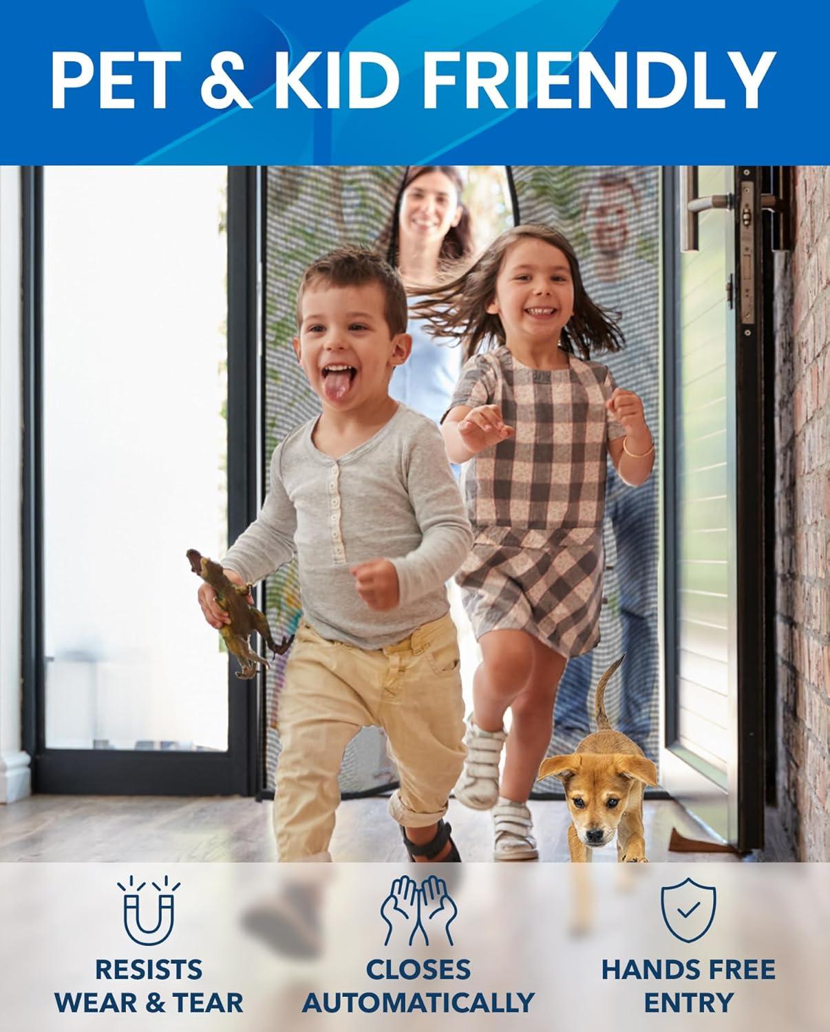 Easy Install Upgraded Magnetic Screen Door Mesh 38”x82” – Strong Magnets, Pet Tested, Keeps Bugs Out