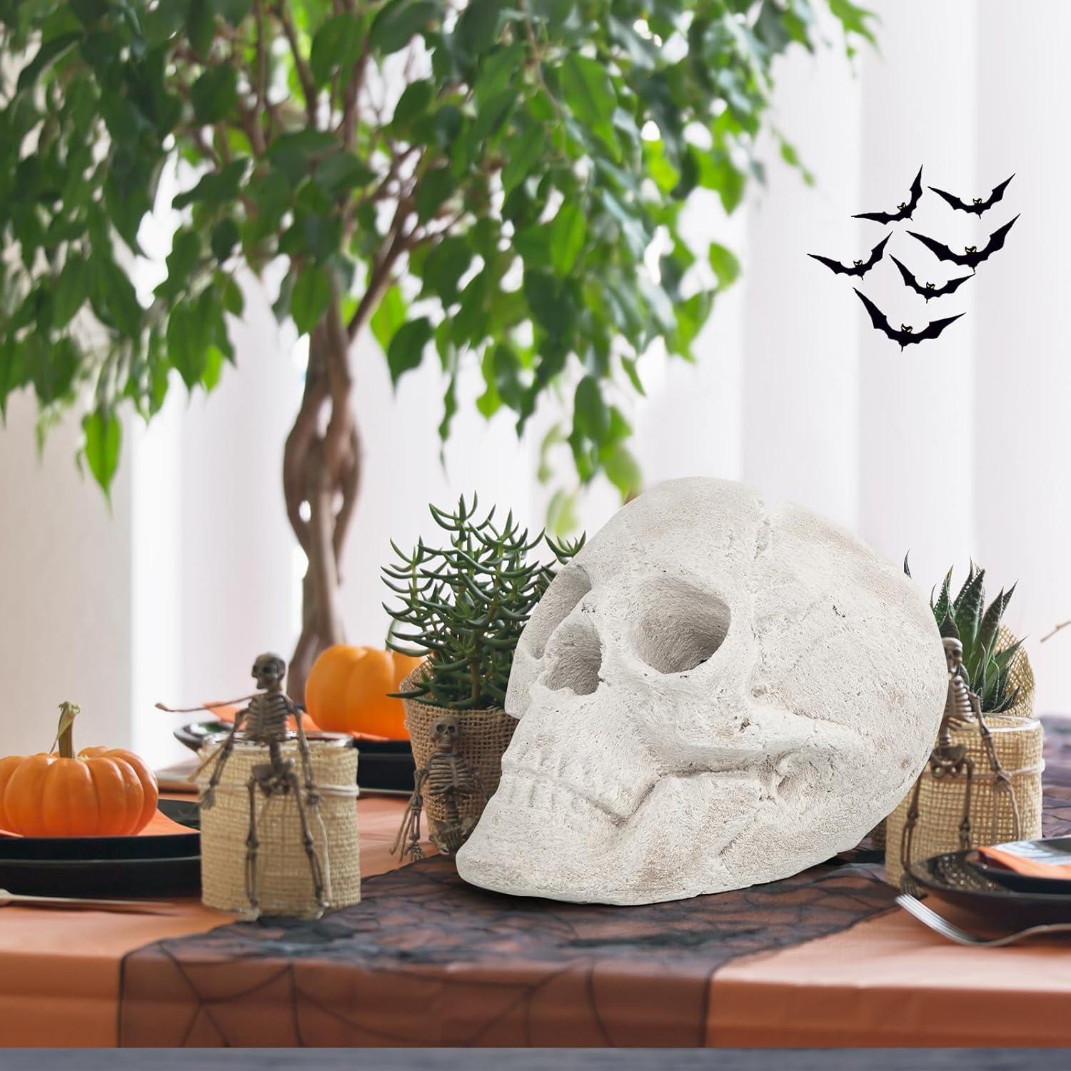 Beige Ceramic Fireproof Fire Pit Skull for Halloween