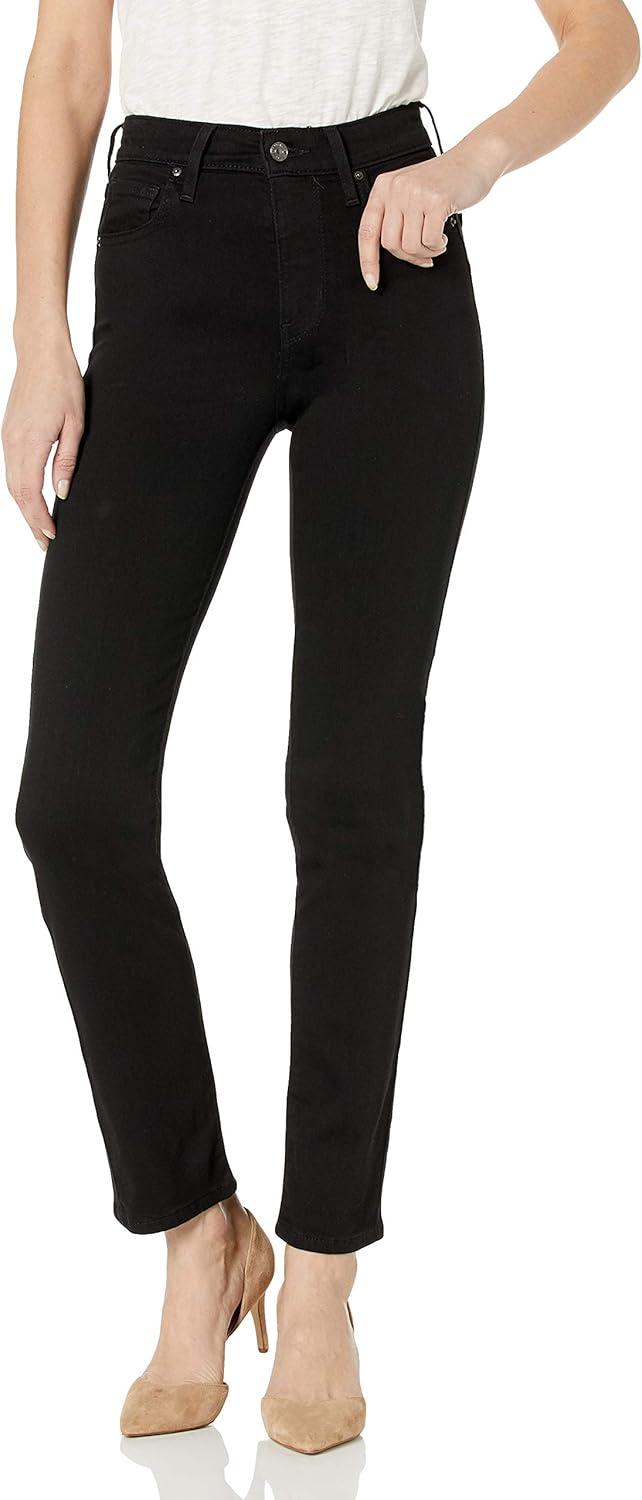 Black High-Rise Straight Leg Cotton Blend Jeans