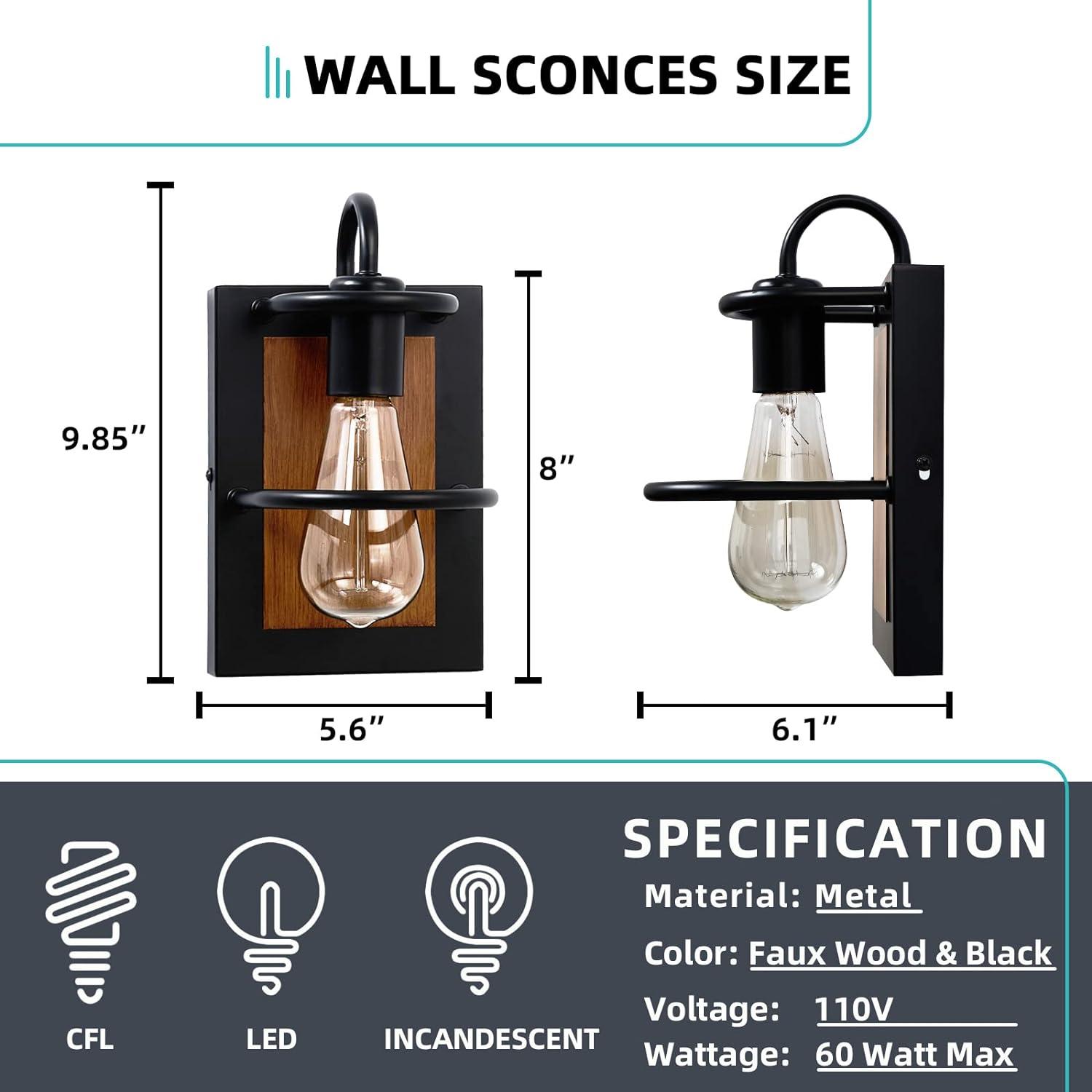 Set of 2 Black Wall Sconces Vintage Wall Sconces Lighting Farmhouse Wall Light with E26 Base Indoor Wall Mount Lamp