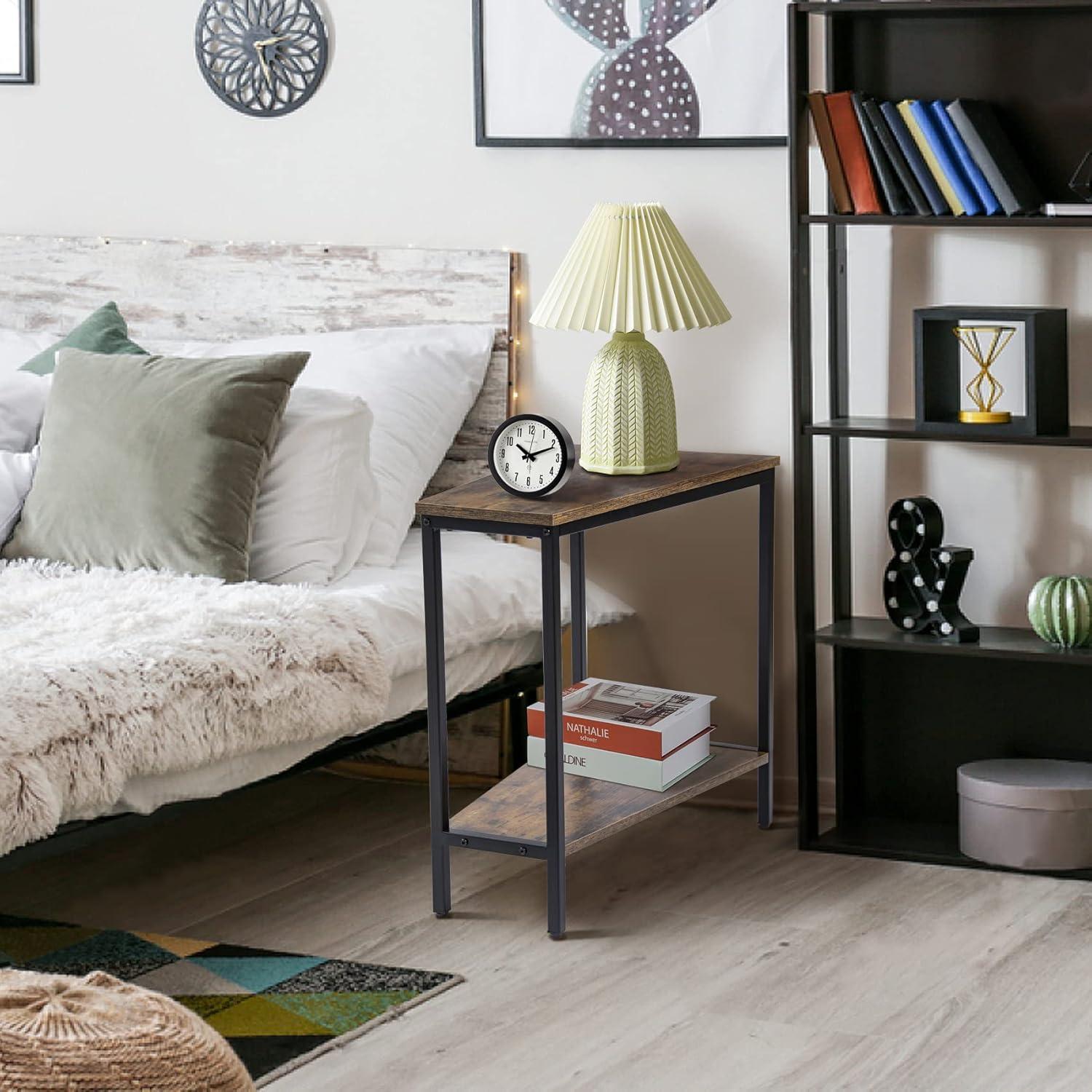 Wedge End Table - Triangle Recliner Side Table for Corners & Small Spaces - Narrow Rectangle Magazine Rack - Tall Slim Design