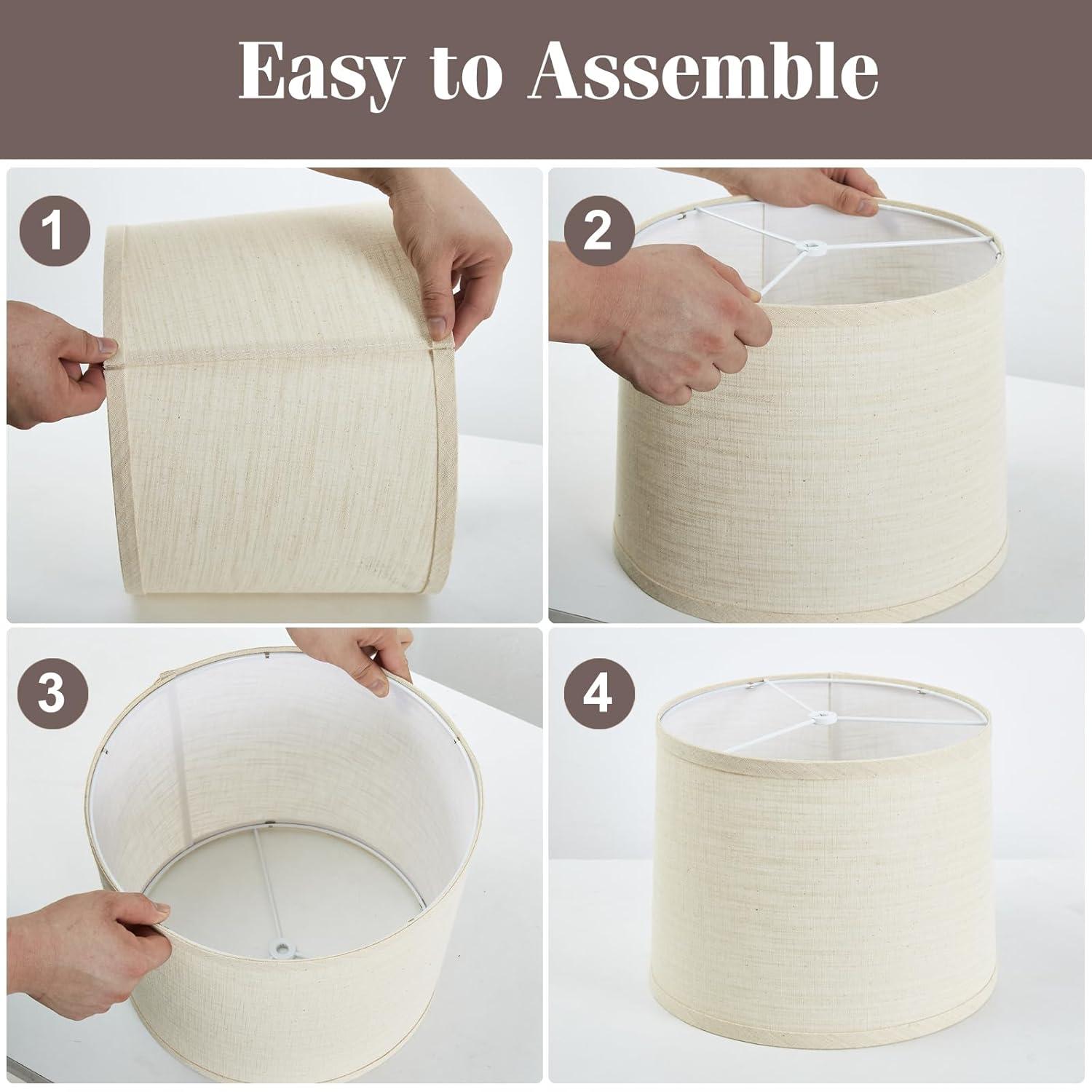 Lamp Shades Set of 2, Drum Lamp Shades for Table Lamps 11.6" Top x 12.6" Bottom x 9.8" High (Spider Fitter), Natural Linen Medium Lampshades for Floor Lamps Bedside Lamps, Beige