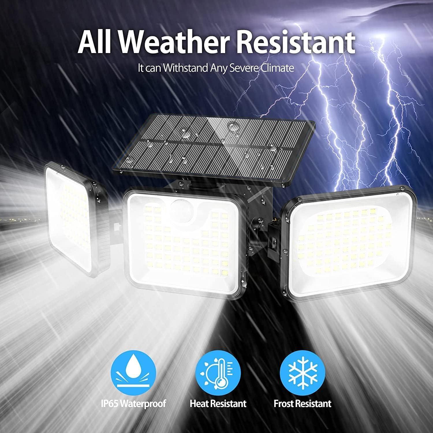 Black Solar-Powered Motion Sensor Outdoor Flood Lights with Adjustable Heads