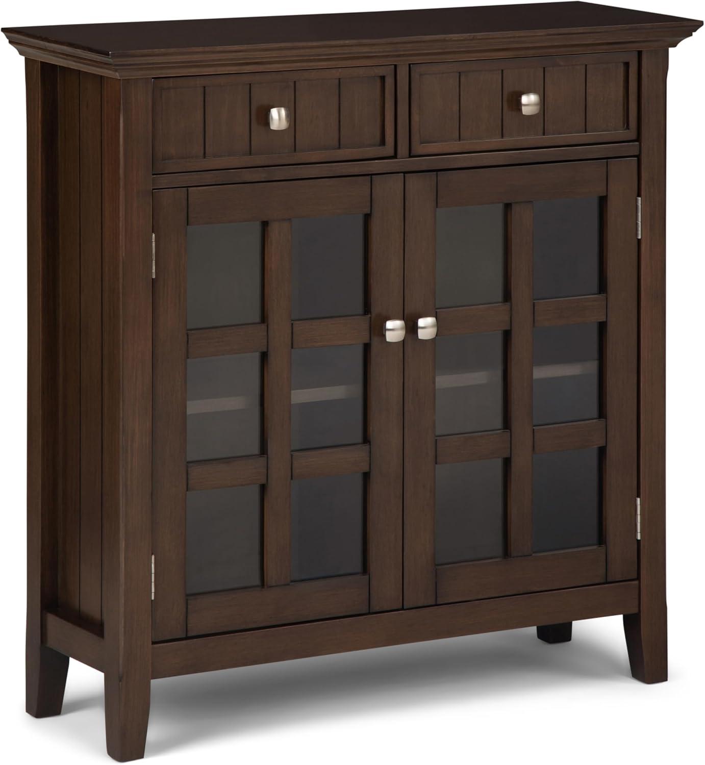 Simpli Home Acadian 36"W Solid Wood 2-Shelf Entryway Storage Cabinet with Glass Doors and 2 Drawers