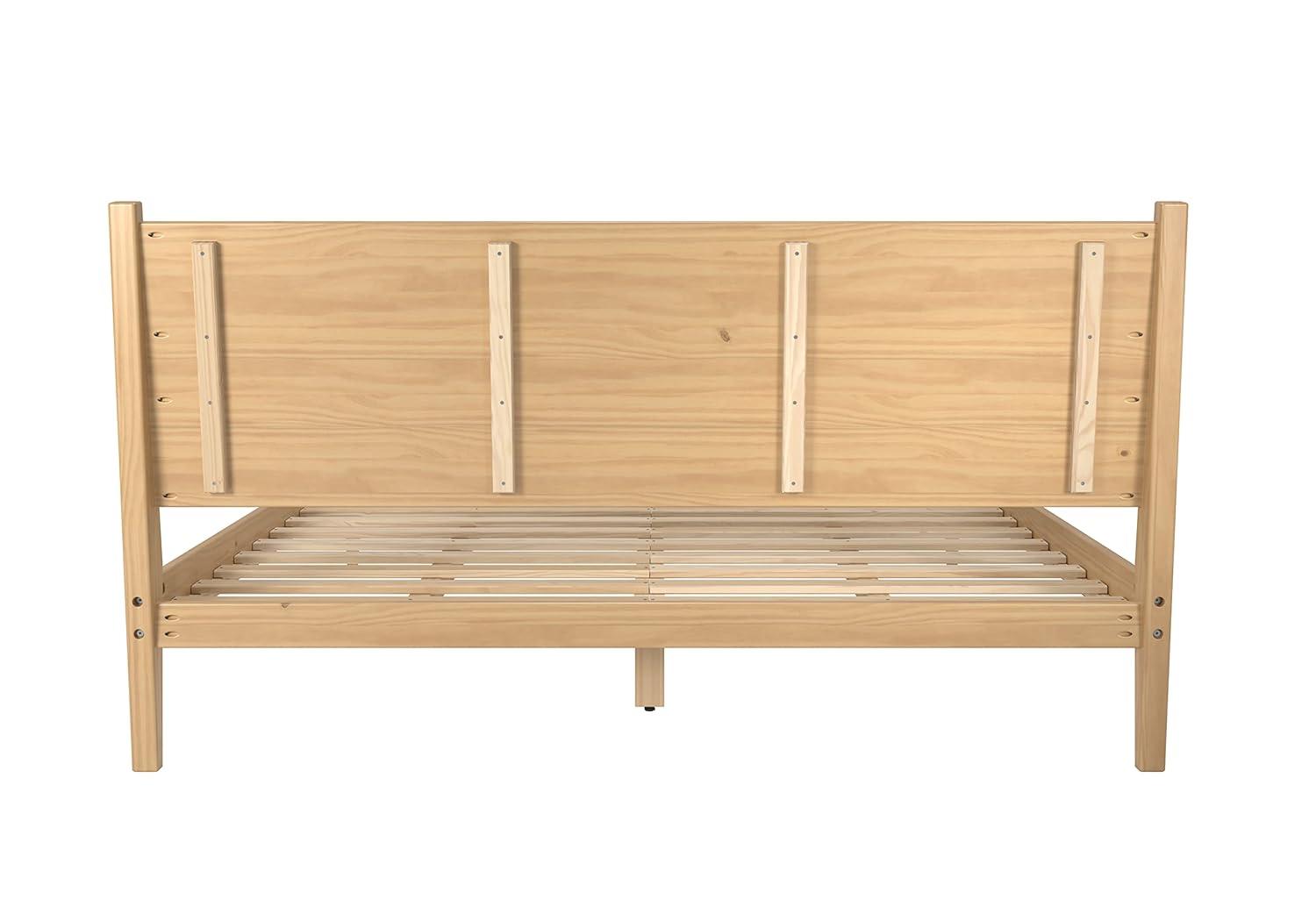 Camaflexi Mid Century Platform Bed Wood Panel Bed Frame with Headboard, King, Scandinavian Oak