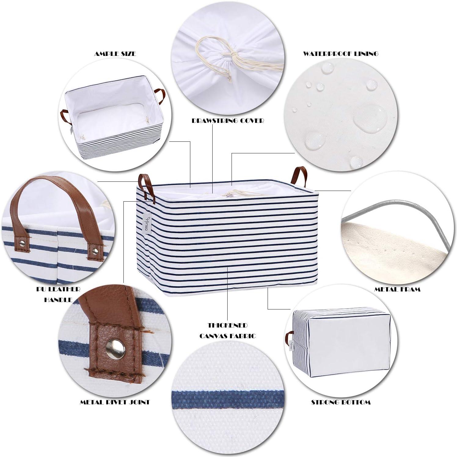 Hinwo 2-Pack Extra Large Canvas Fabric Storage Baskets with Handles, 70L Oversized Storage Bins, Collapsible Storage Box, Clothes, Toys, Blankets Organizers, 22 x 15 x 13 inches, (Purple Stripe)