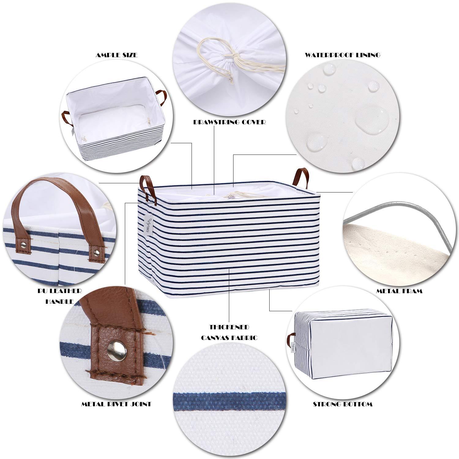 Hinwo 2-Pack Extra Large Canvas Fabric Storage Baskets with Handles, 70L Oversized Storage Bins, Collapsible Storage Box, Clothes, Toys, Blankets Organizers, 22 x 15 x 13 inches, (Purple Stripe)