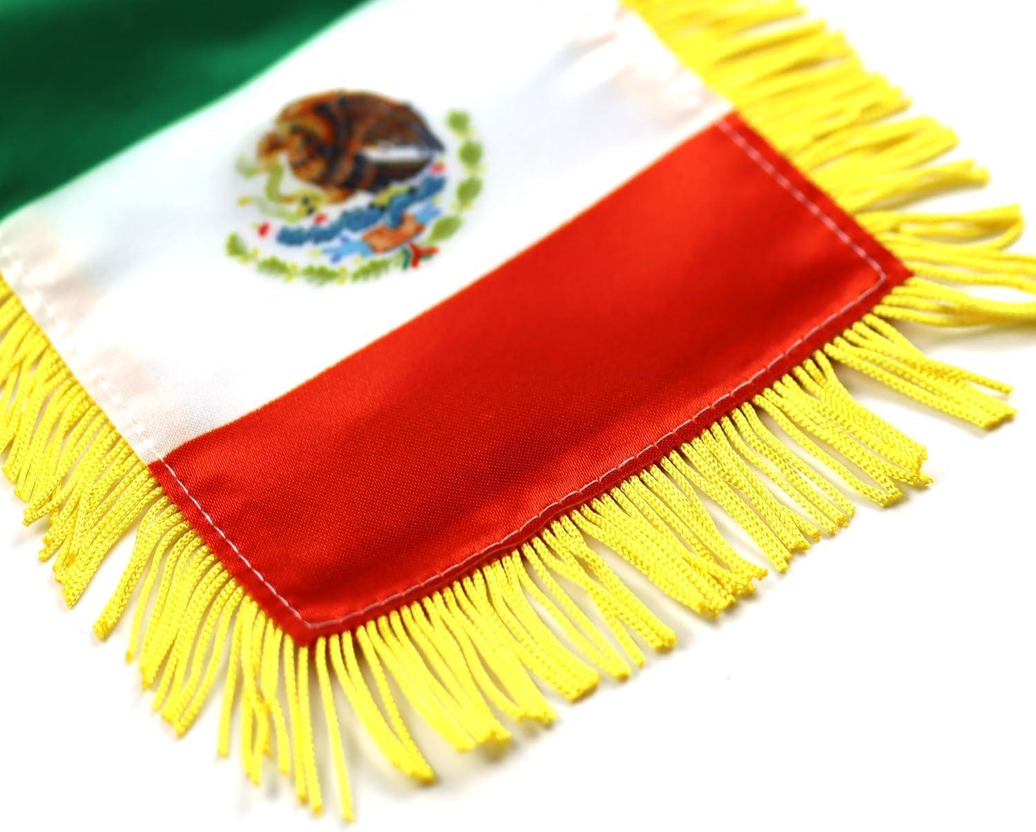 Anley 4 x 6 Inch Mexico Window Hanging Flag - Fringed Mexican Mini Banner Double Sided