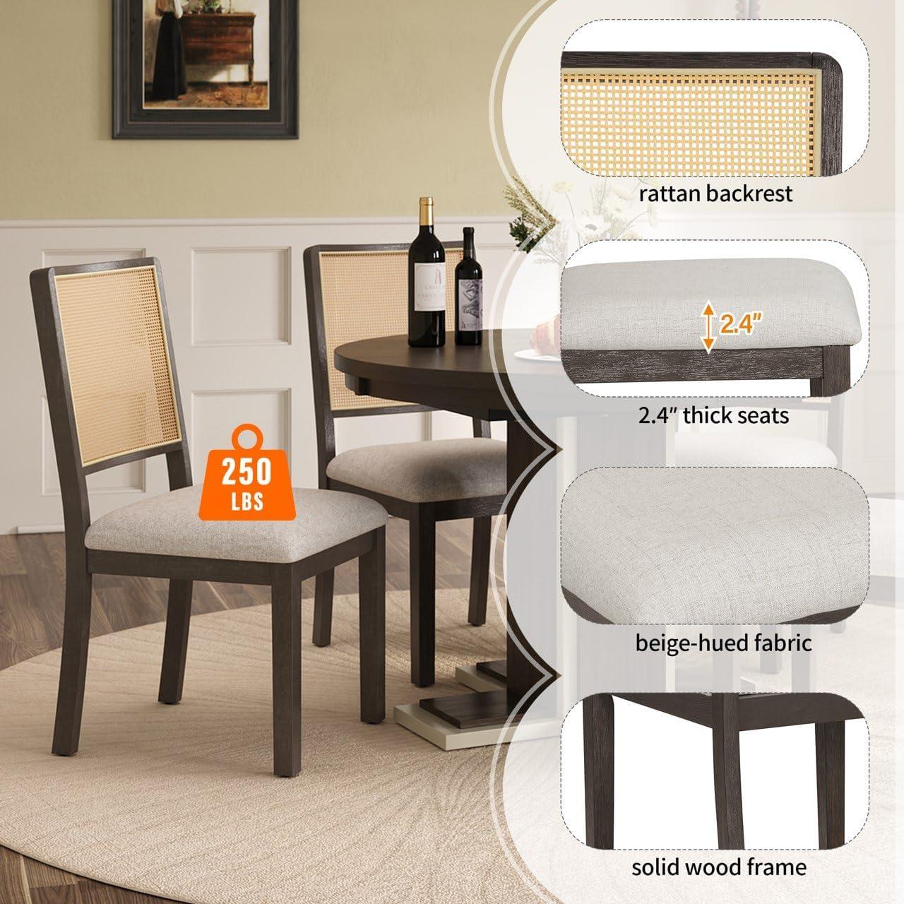 Bellemave Extendable Dining Table Set for 4, 5-Piece Round Table Set with 4 Chairs, Circle Table with Upholstered Chairs, Oval Kitchen Table Set with Extendable Table (Natural Wood Wash)