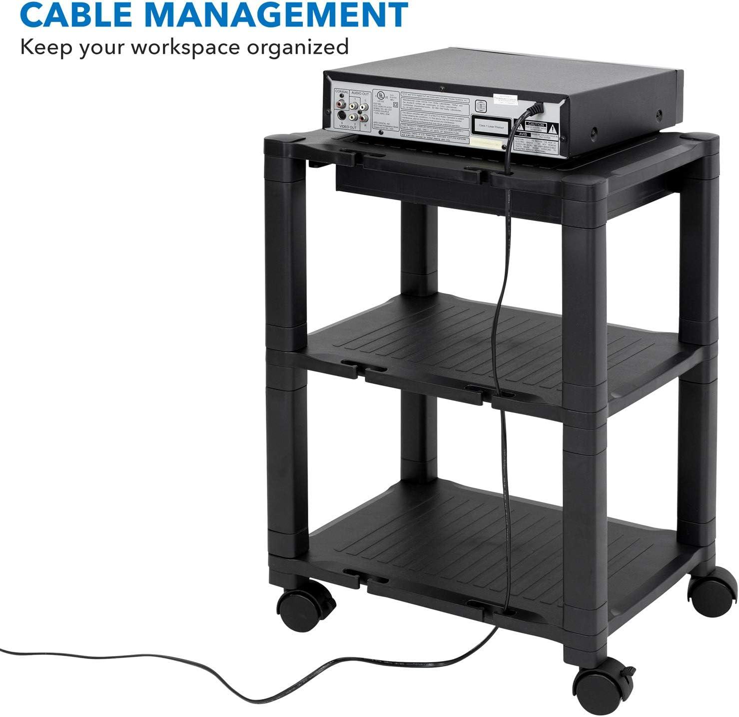 Sleek Black Steel 2-Tier Under-Desk Printer Cart with Wheels