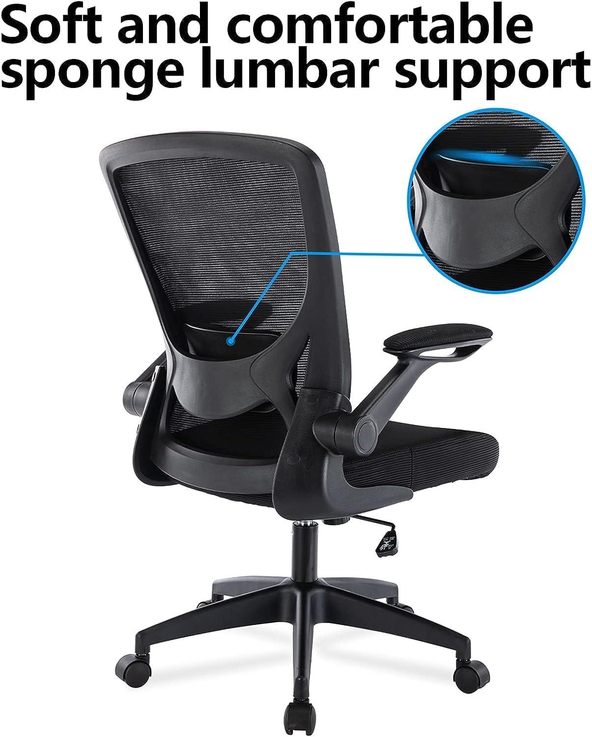 Ergonomic Office Chair, KERDOM Breathable Mesh Desk Chair, Lumbar Support Computer Chair with Wheels and Flip-up Arms, Swivel Task Chair, Adjustable Height Home Gaming Chair (Black)Ergonomic Office Chair, KERDOM Breathable Mesh Desk Chair, Lumbar Support Computer Chair with Wheels and Flip-up Arms, Swivel Task Chair, Adjustable Height Home Gaming Chair (Black)