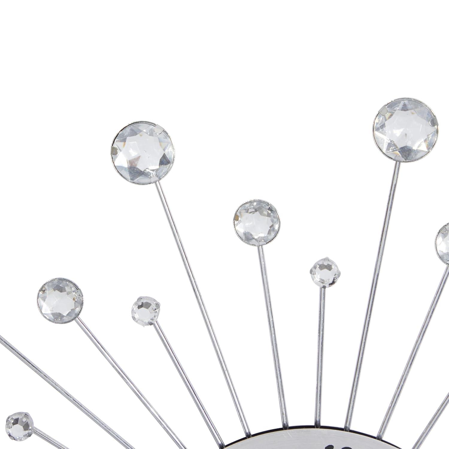 DecMode 15" Silver Metal Starburst Wall Clock with Crystal Accents