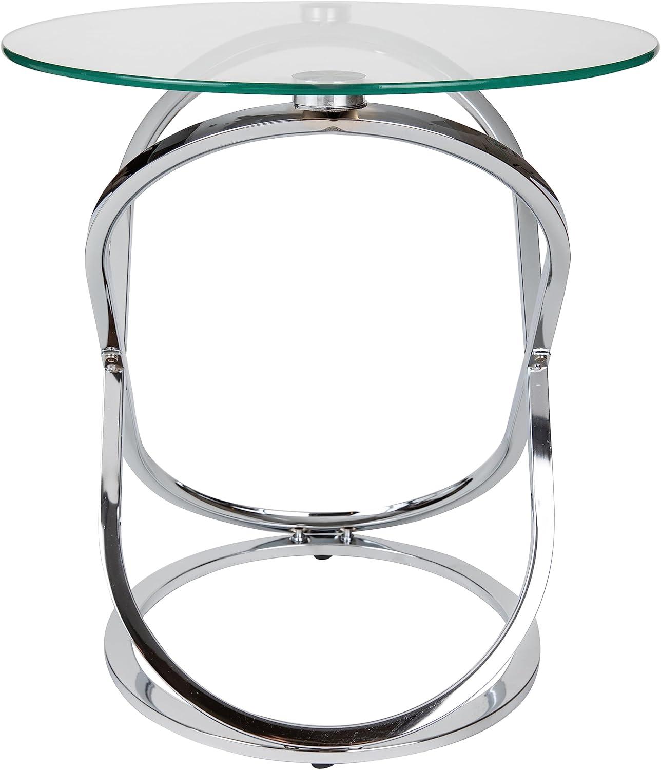 Small Round Chrome and Glass Accent Table