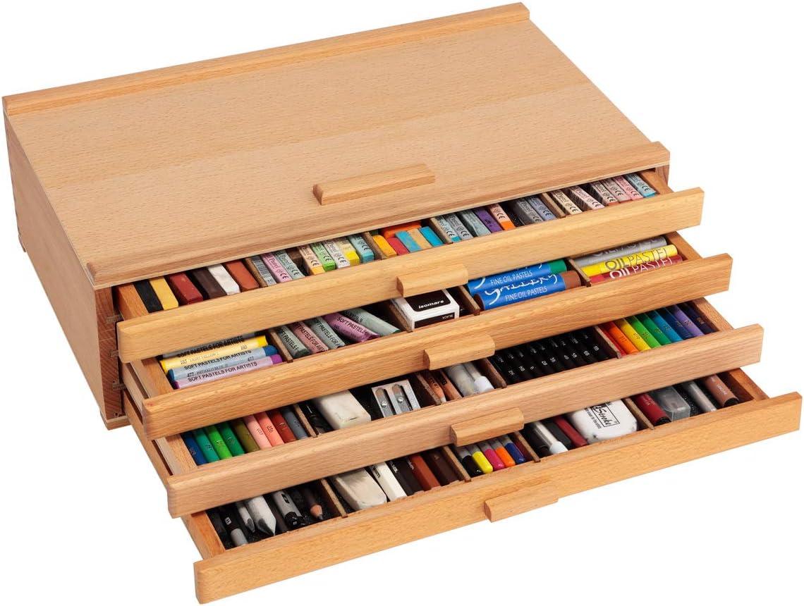 U.S. Art Supply 4-Drawer Artist Wood Pastel, Pen, Marker Storage Box - Elm Hardwood Construction, 5 Compartments per Drawer - Ideal for Pastels, Pens, Pencils, Charcoal, Blending Tools, and More