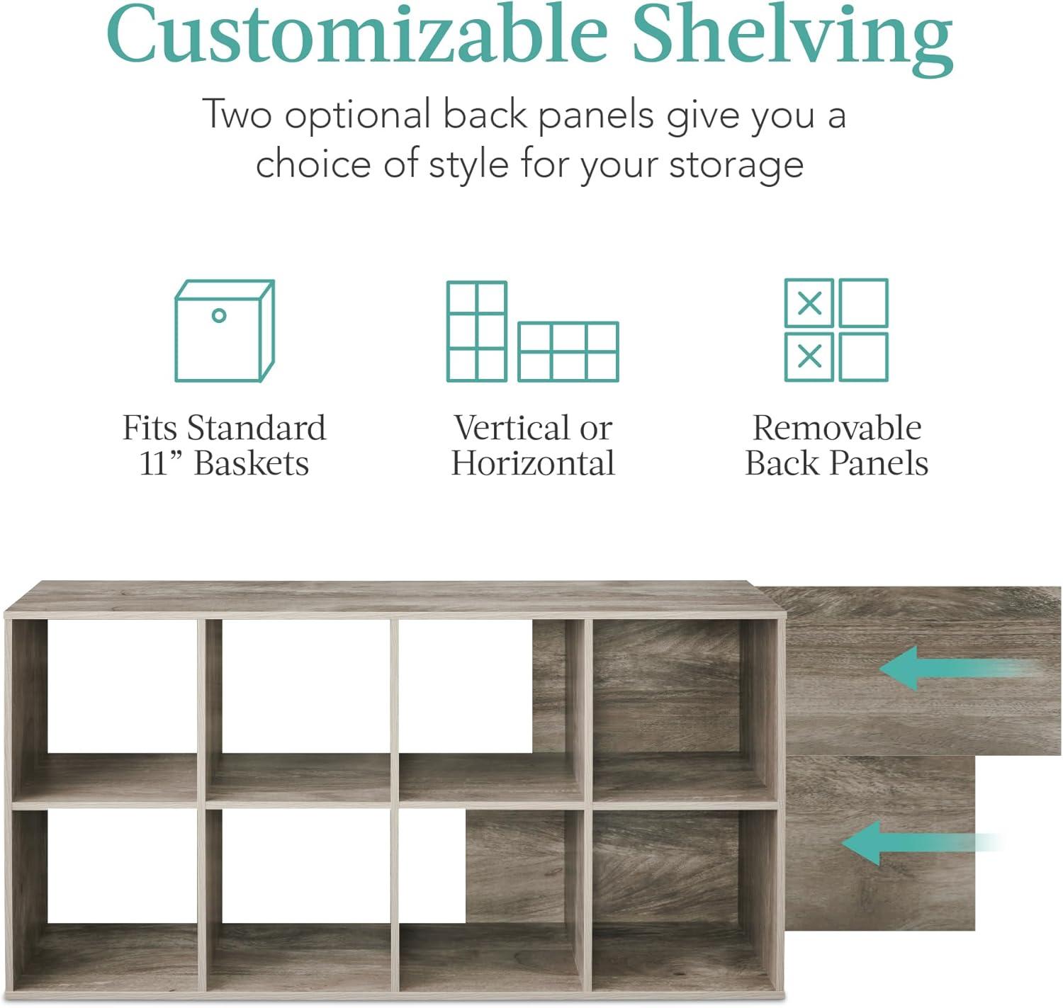 Best Choice Products 8-Cube Bookshelf, 11in Display Storage System, Organizer w/ Removable Back Panels - Greige