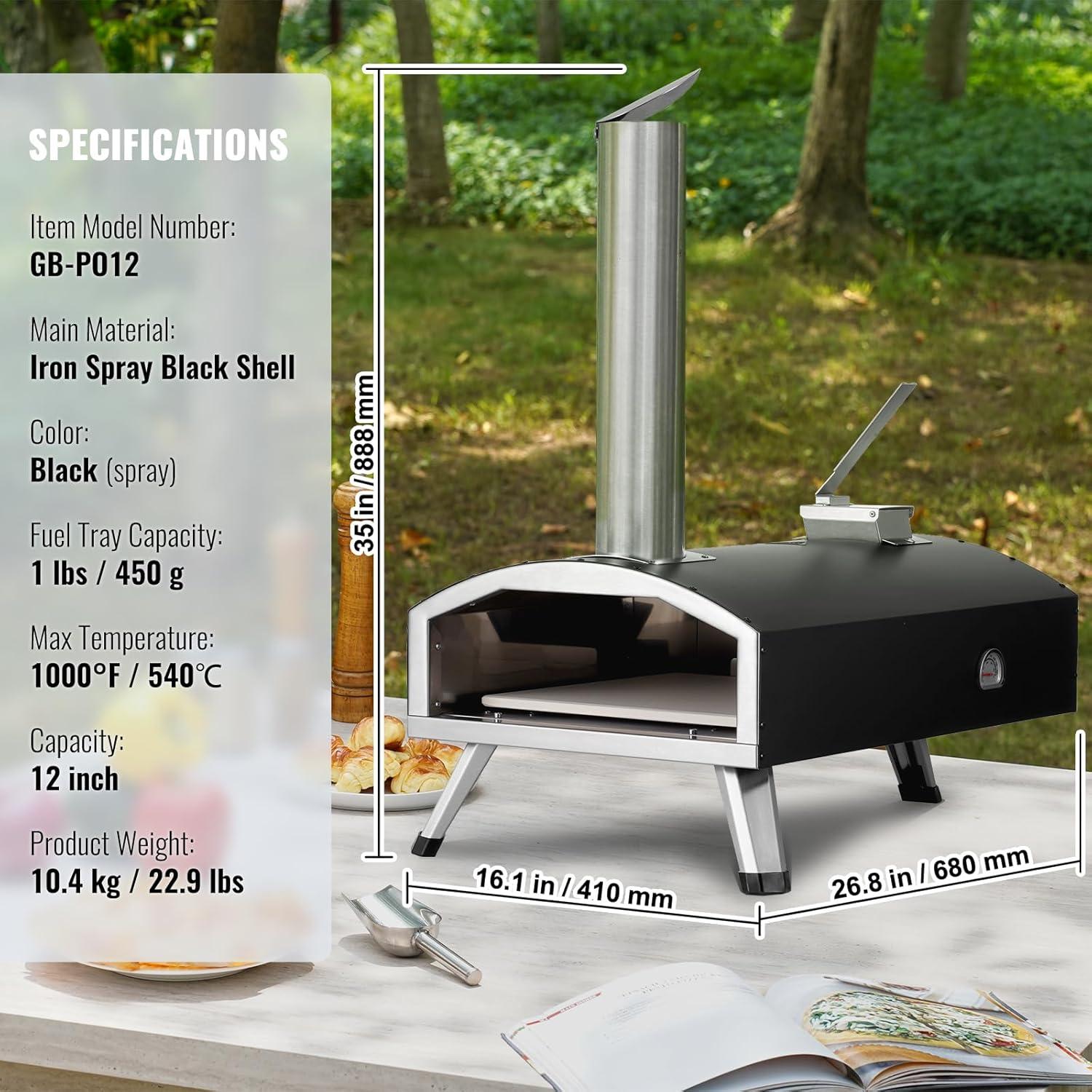 12" Outdoor Pizza Oven Portable Wood Pellet Pizza Oven Iron Spray Camping